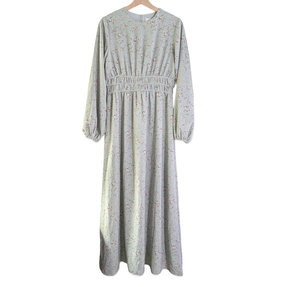 Veiled Collection New York Sage Green Floral Maxi Dress Long Sleeve Size M